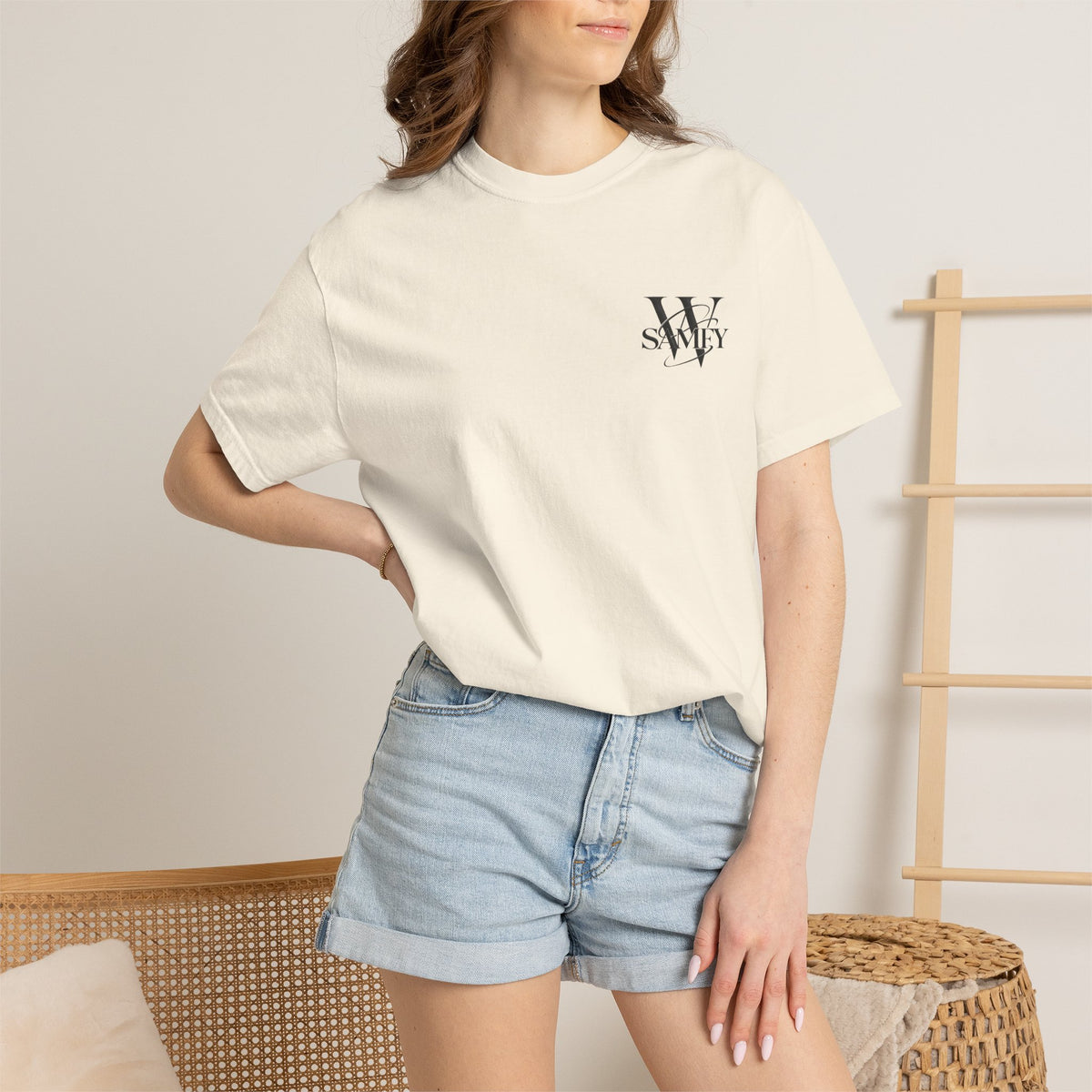 Angel Statue Cosmic Backprint T-Shirt — Blindfolded Angel with Planetary Halo Graphic