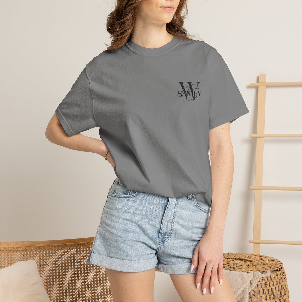 Angel Statue Cosmic Backprint T-Shirt — Blindfolded Angel with Planetary Halo Graphic