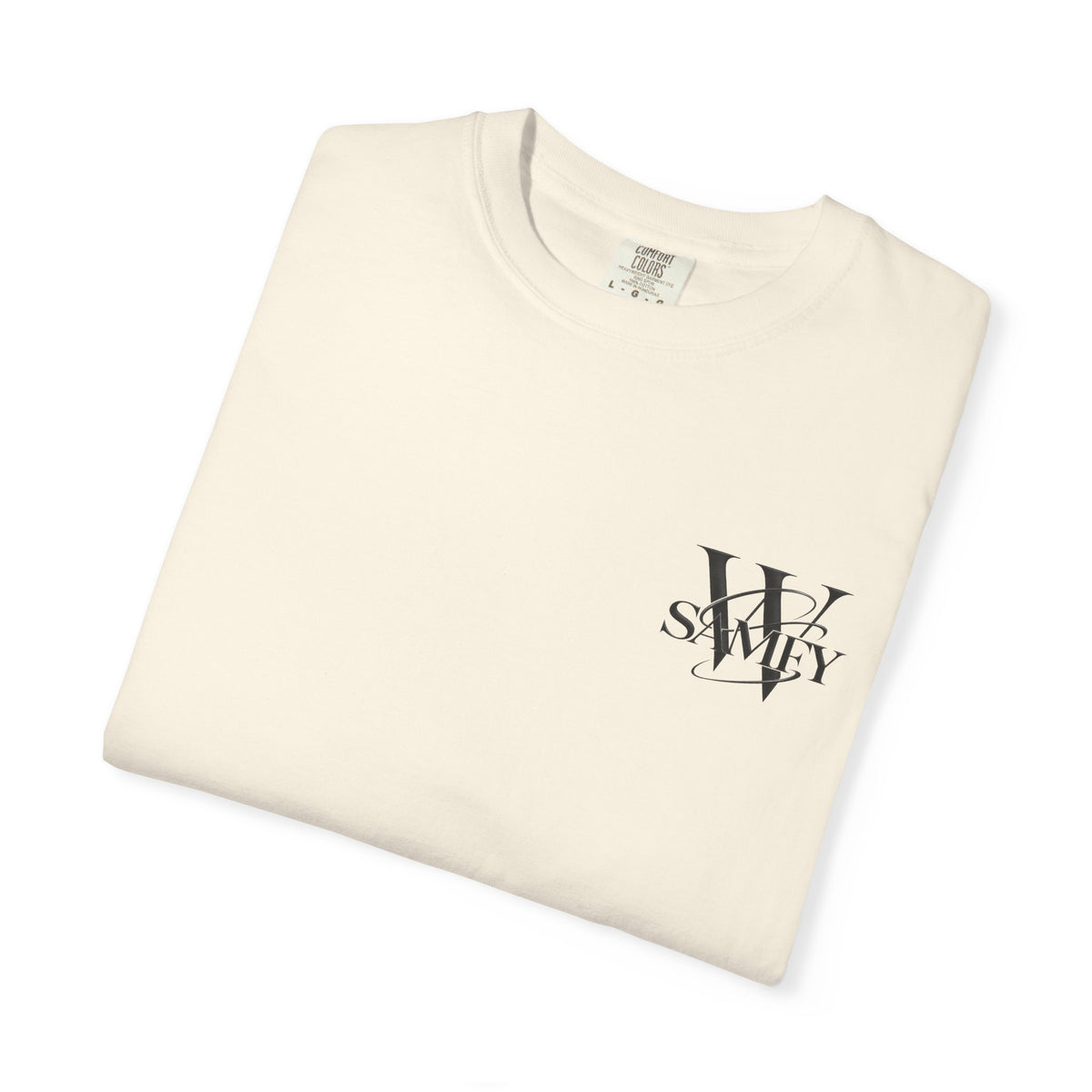 Angel Statue Cosmic Backprint T-Shirt — Blindfolded Angel with Planetary Halo Graphic