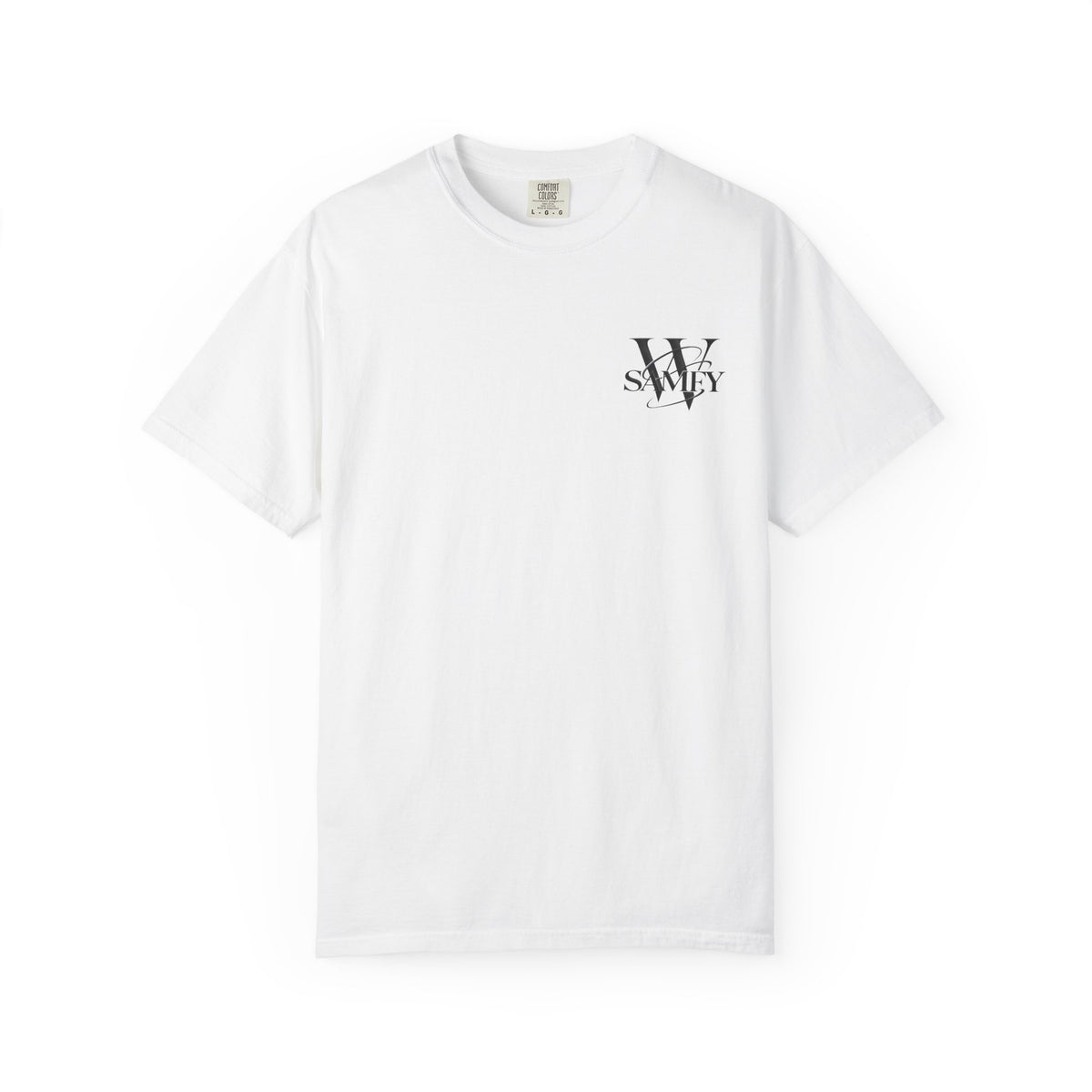 Angel Statue Cosmic Backprint T-Shirt — Blindfolded Angel with Planetary Halo Graphic