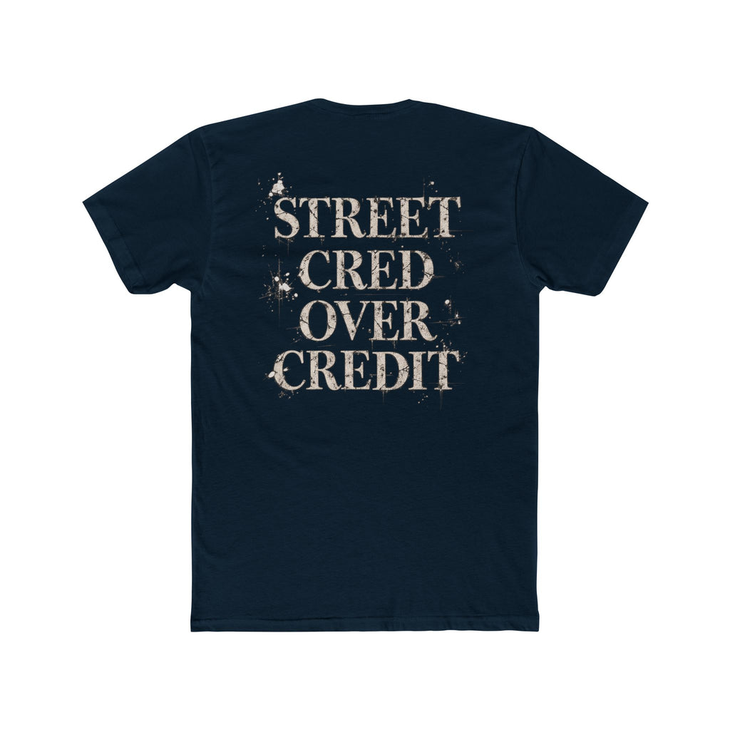 Samfy ‘Street Cred Over Credit’ Graphic Tee — Vintage Text Cotton Crew Shirt
