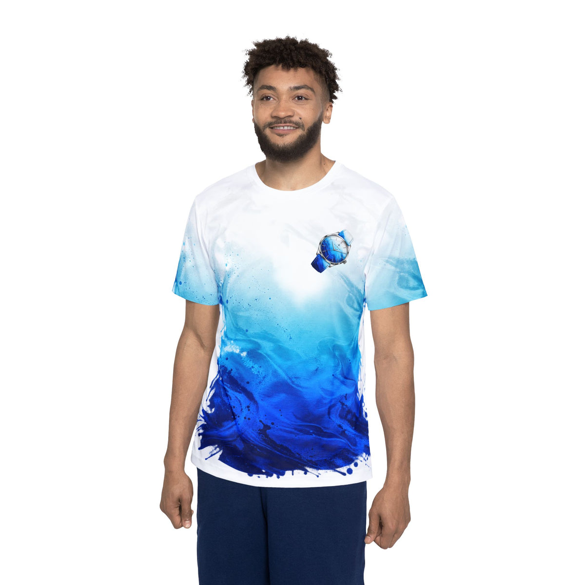 Blue Wave Sports Jersey — Men's All-Over Print Athletic Tee with Watch Graphic
