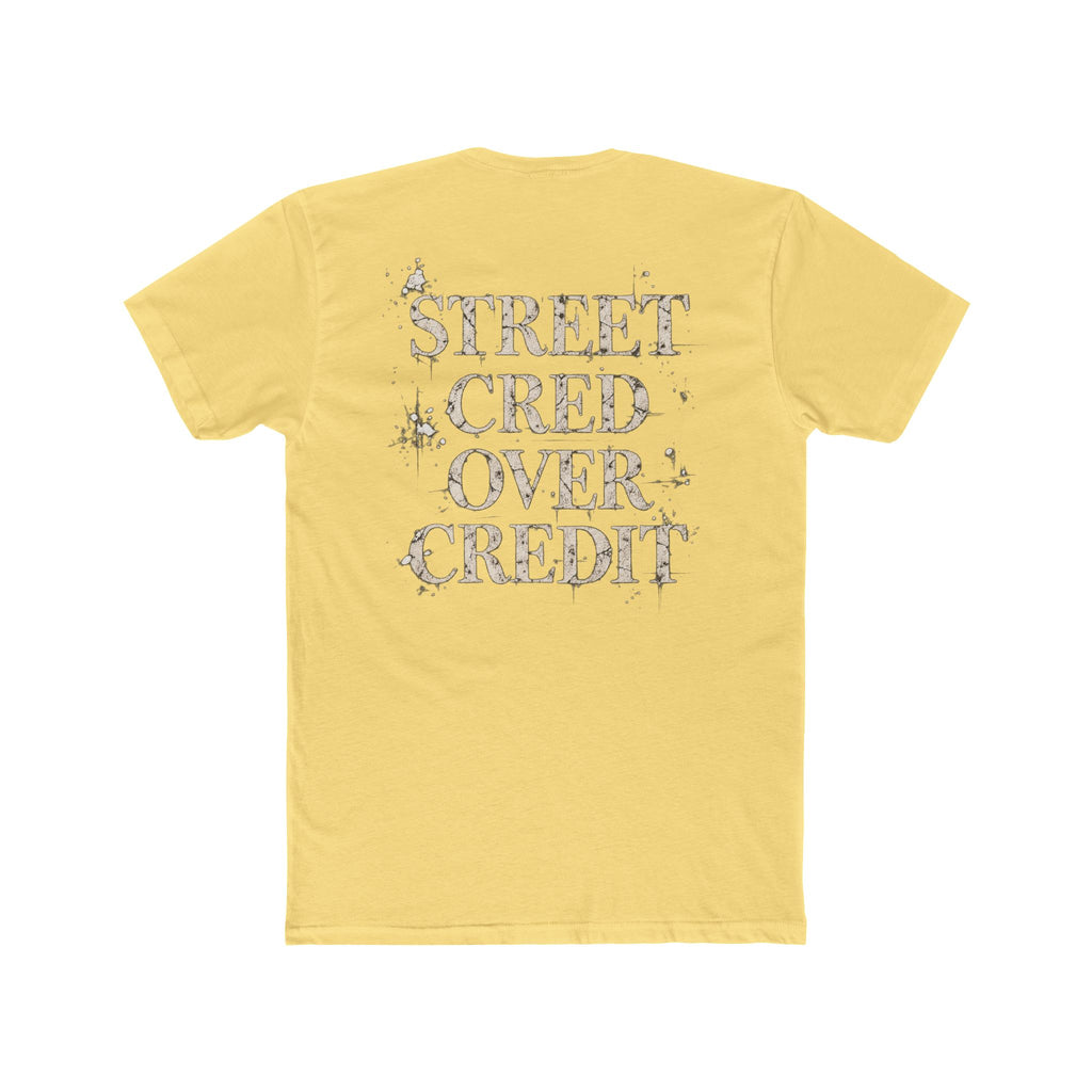 Samfy ‘Street Cred Over Credit’ Graphic Tee — Vintage Text Cotton Crew Shirt