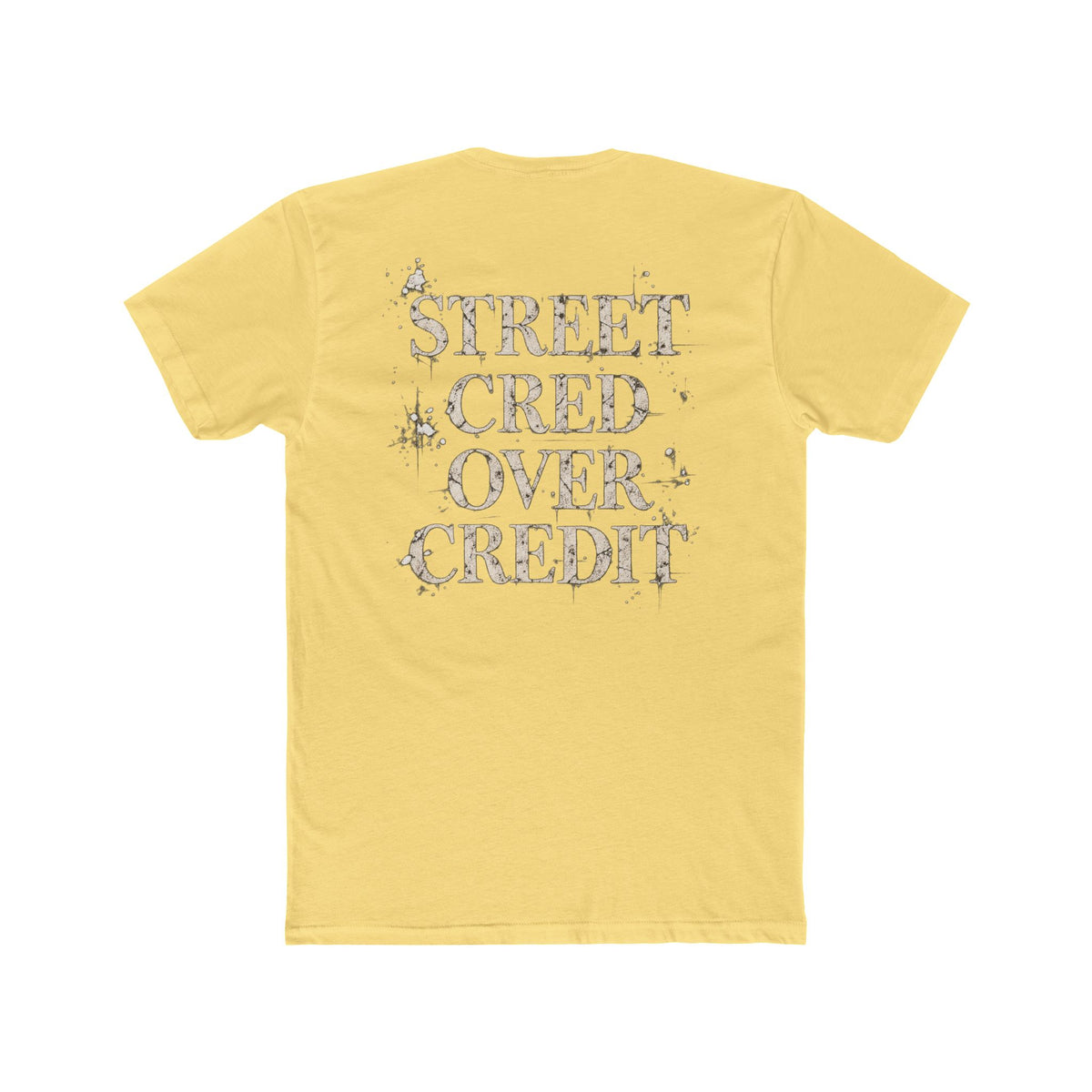 Samfy ‘Street Cred Over Credit’ Graphic Tee — Vintage Text Cotton Crew Shirt