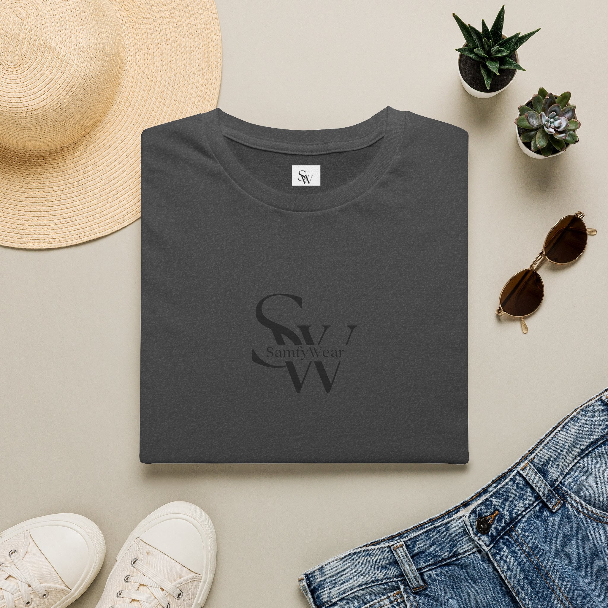 Minimalist Monogram T‑Shirt — 'SW' Slim Script Logo