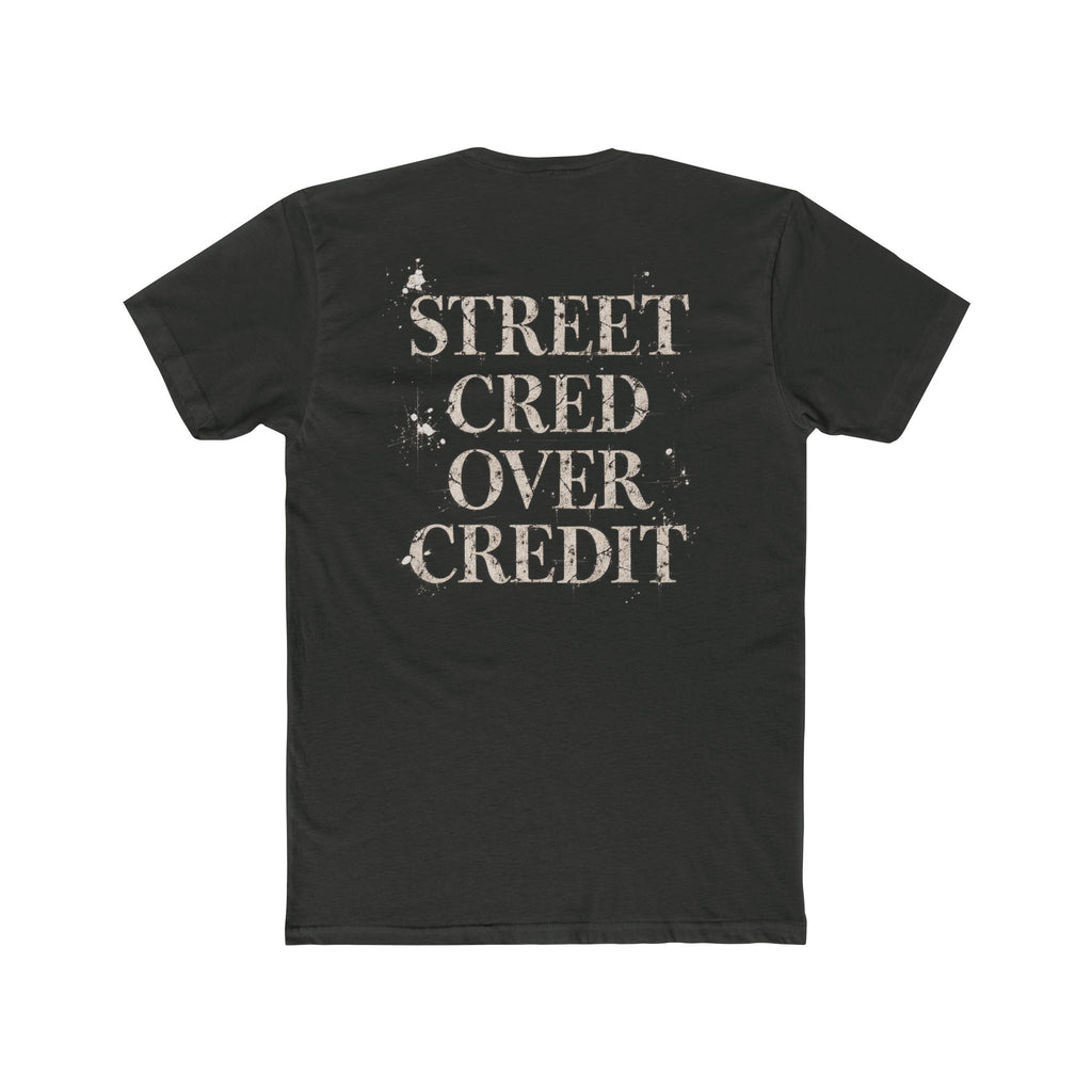 Samfy ‘Street Cred Over Credit’ Graphic Tee — Vintage Text Cotton Crew Shirt