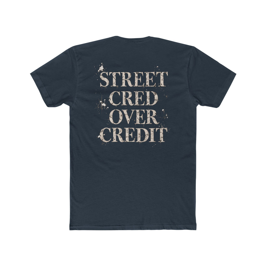 Samfy ‘Street Cred Over Credit’ Graphic Tee — Vintage Text Cotton Crew Shirt