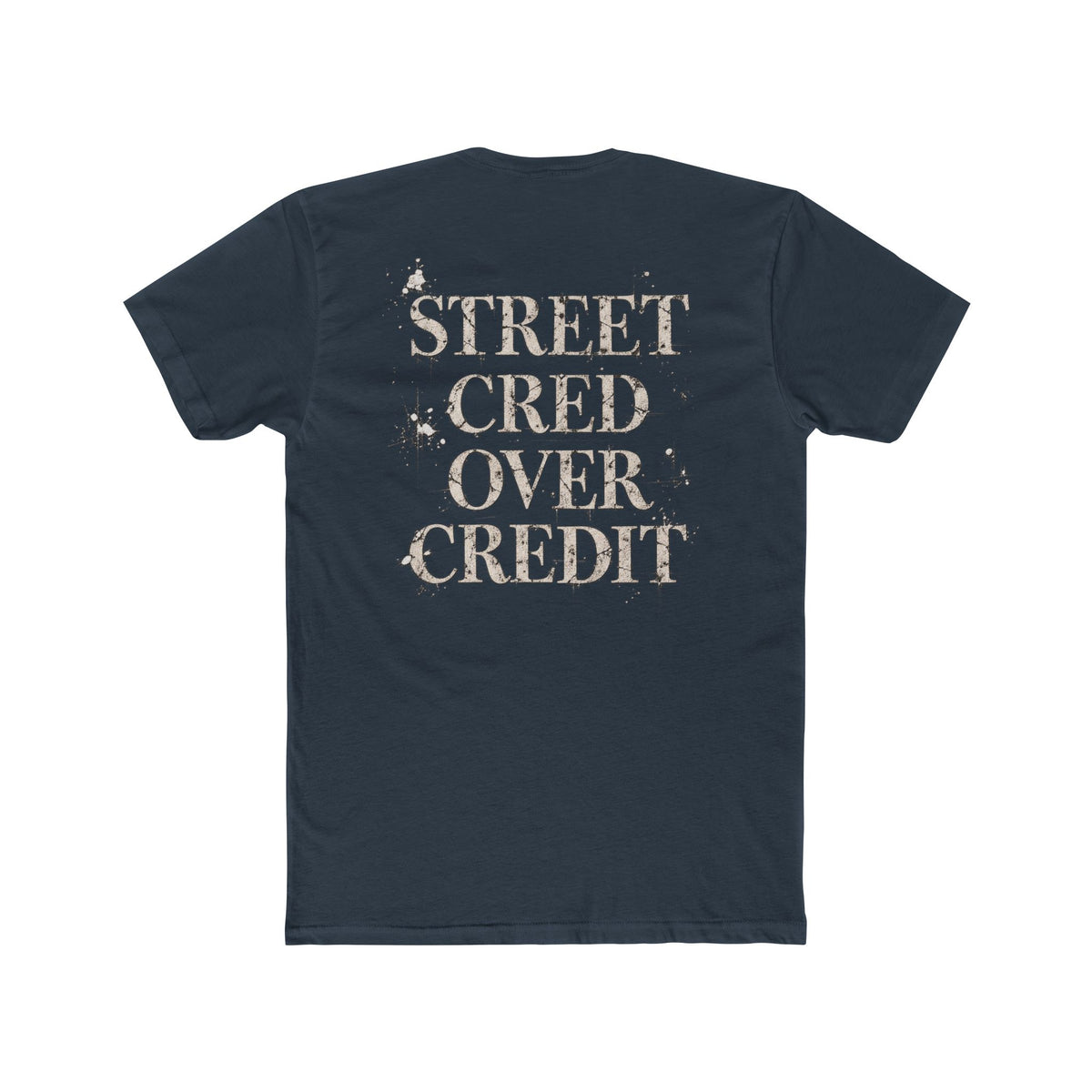 Samfy ‘Street Cred Over Credit’ Graphic Tee — Vintage Text Cotton Crew Shirt
