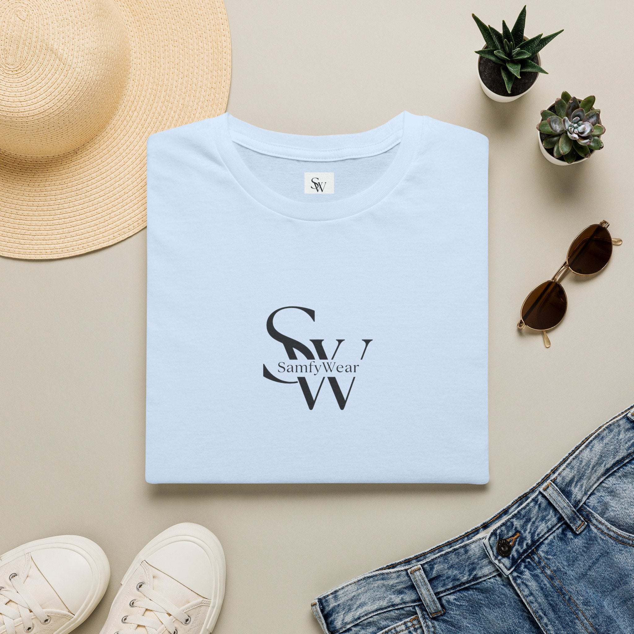 Minimalist Monogram T‑Shirt — 'SW' Slim Script Logo