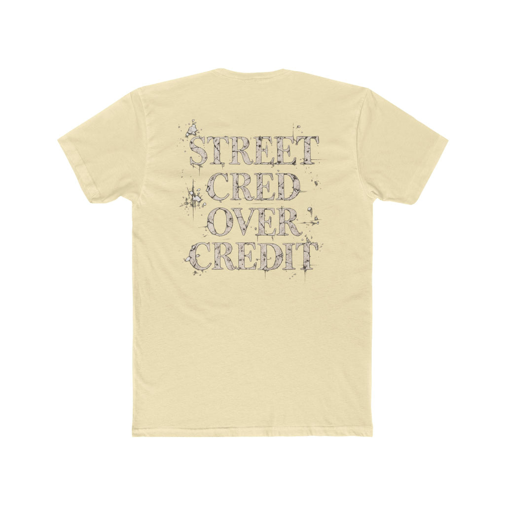 Samfy ‘Street Cred Over Credit’ Graphic Tee — Vintage Text Cotton Crew Shirt