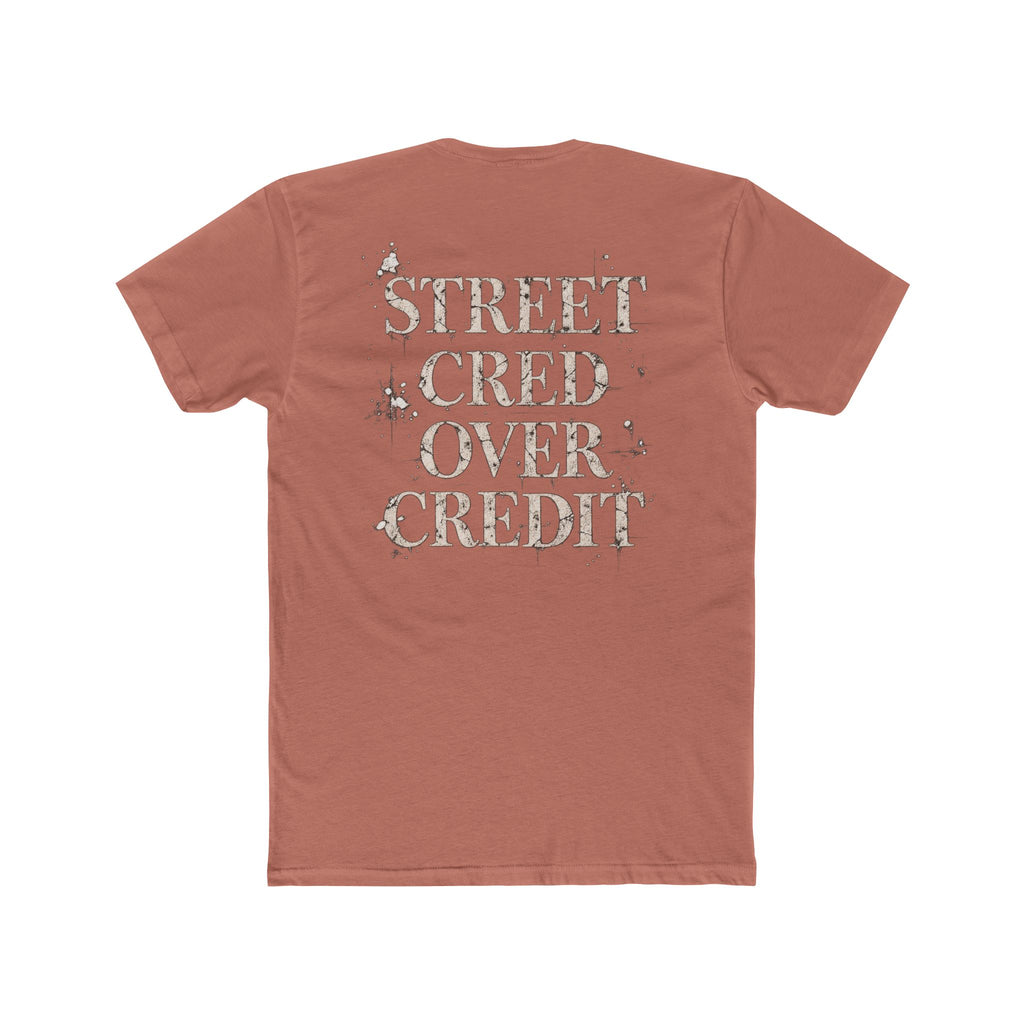 Samfy ‘Street Cred Over Credit’ Graphic Tee — Vintage Text Cotton Crew Shirt