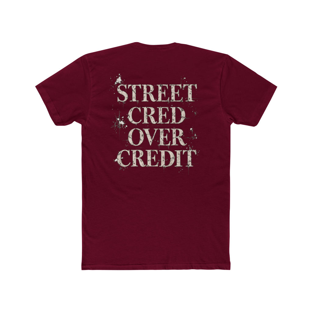 Samfy ‘Street Cred Over Credit’ Graphic Tee — Vintage Text Cotton Crew Shirt