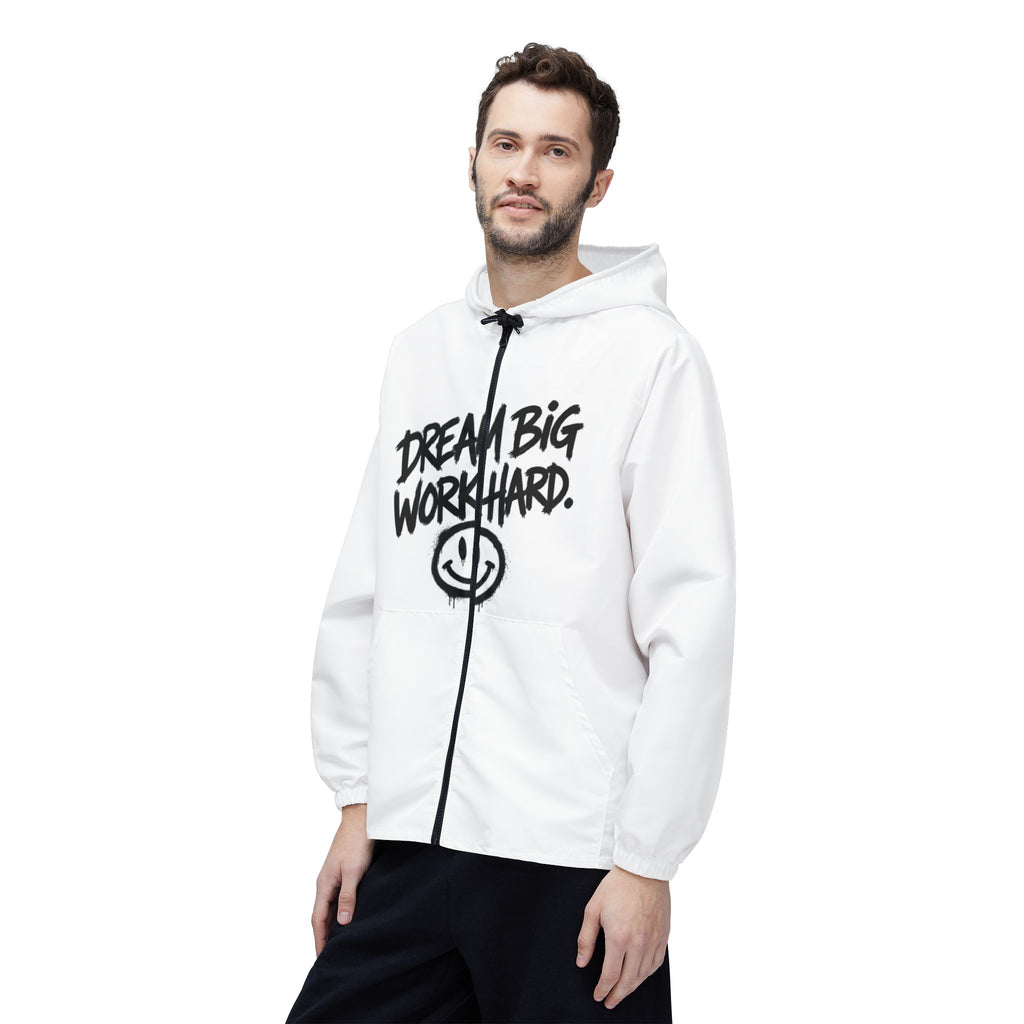 Dream Big Work Hard Windbreaker Jacket – Graffiti Smile Hooded Windbreaker