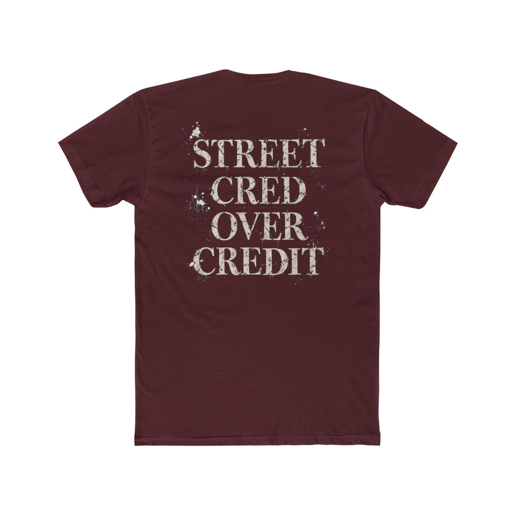 Samfy ‘Street Cred Over Credit’ Graphic Tee — Vintage Text Cotton Crew Shirt