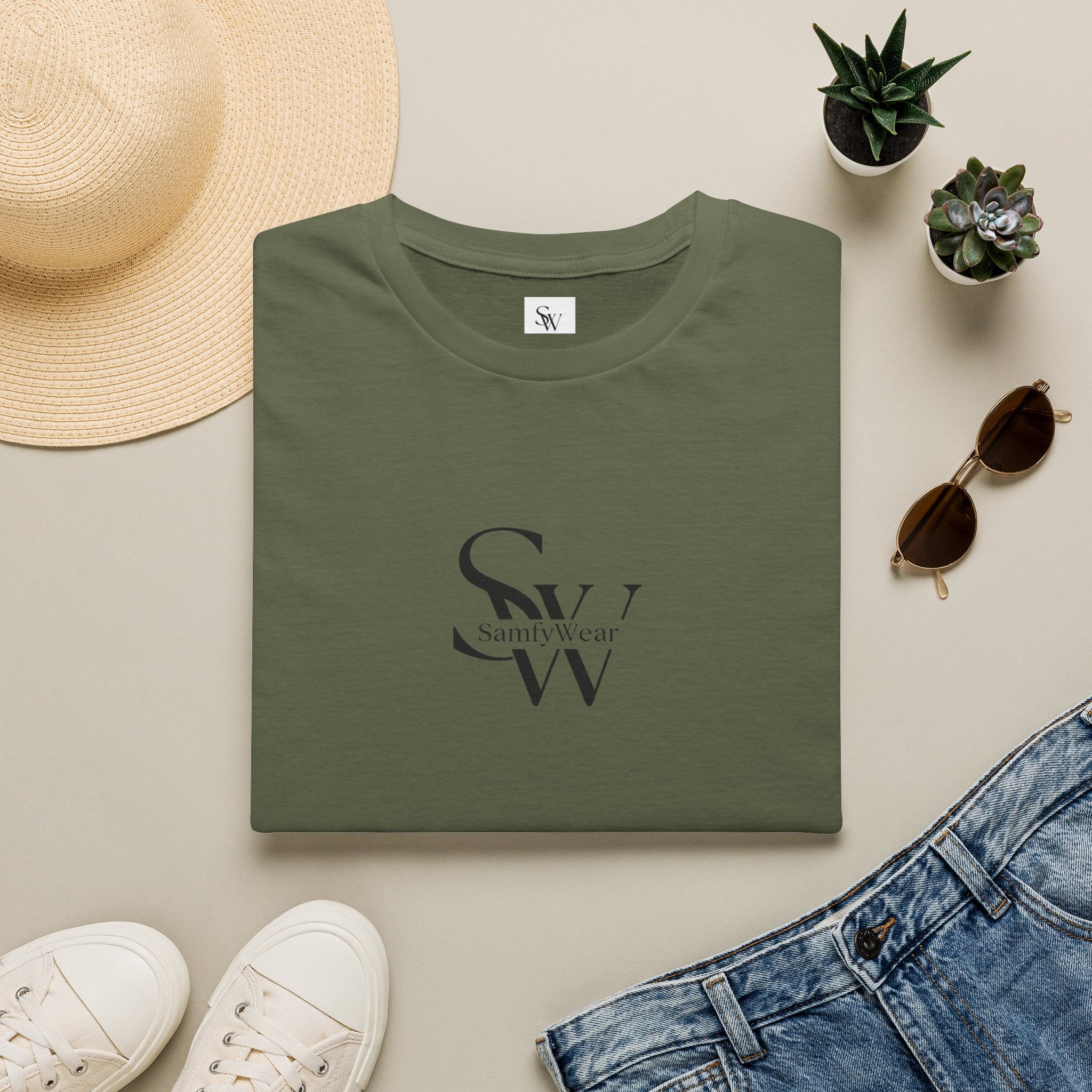 Minimalist Monogram T‑Shirt — 'SW' Slim Script Logo