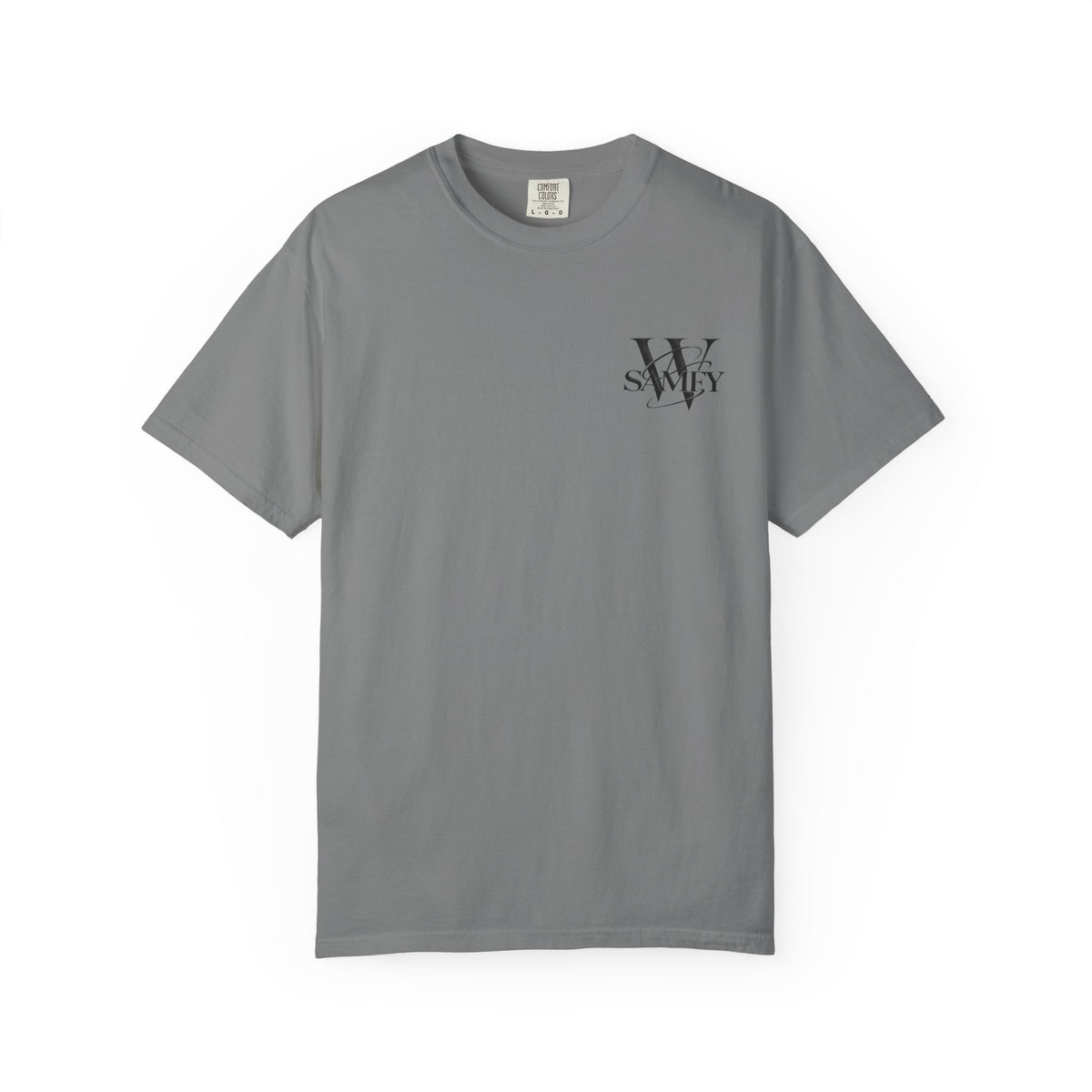 Angel Statue Cosmic Backprint T-Shirt — Blindfolded Angel with Planetary Halo Graphic