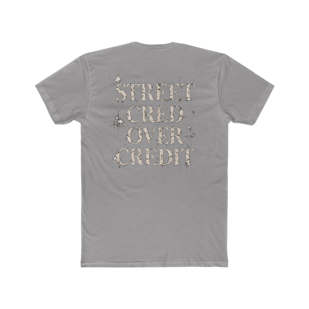 Samfy ‘Street Cred Over Credit’ Graphic Tee — Vintage Text Cotton Crew Shirt