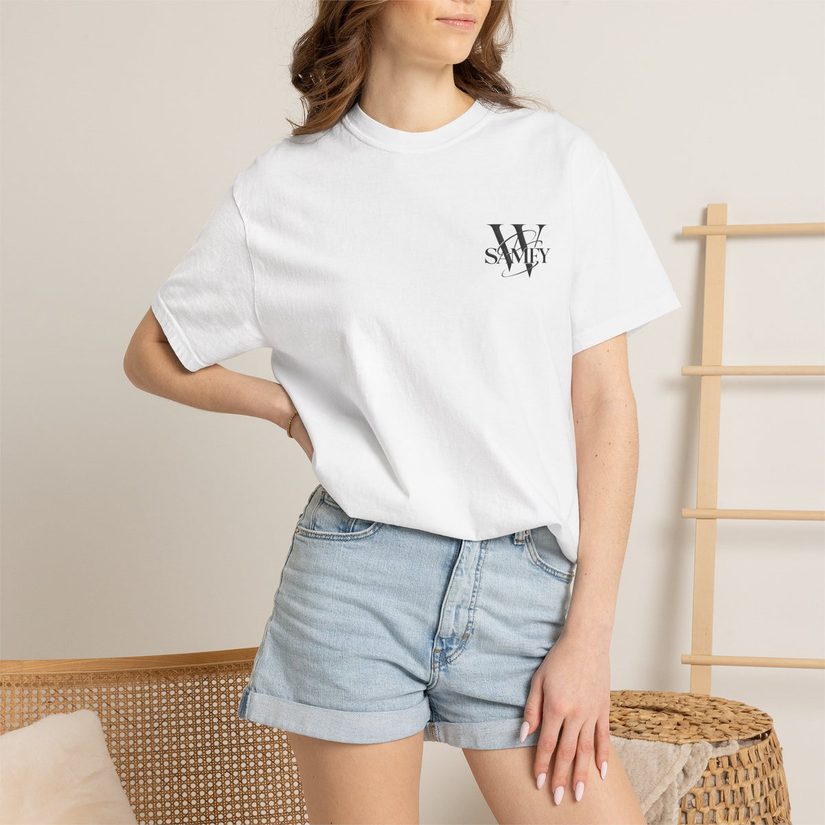 Angel Statue Cosmic Backprint T-Shirt — Blindfolded Angel with Planetary Halo Graphic