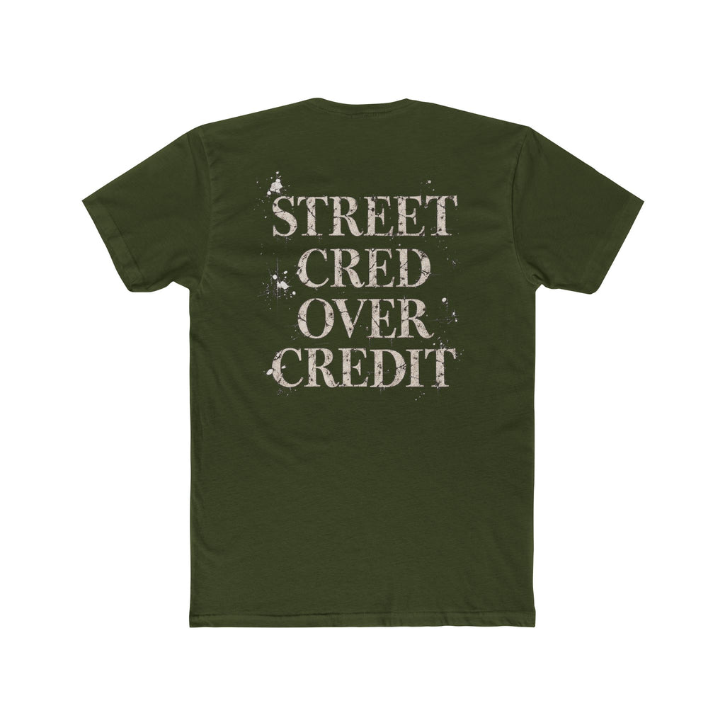 Samfy ‘Street Cred Over Credit’ Graphic Tee — Vintage Text Cotton Crew Shirt