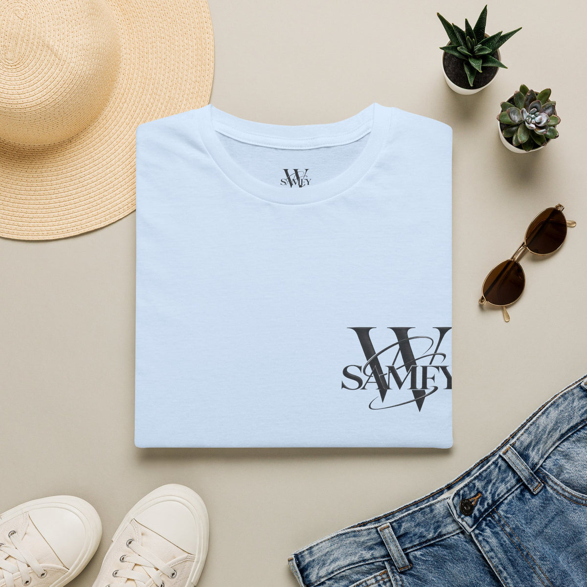 Minimal Monogram 'W' & 'SAMEY' Chest Logo T-Shirt