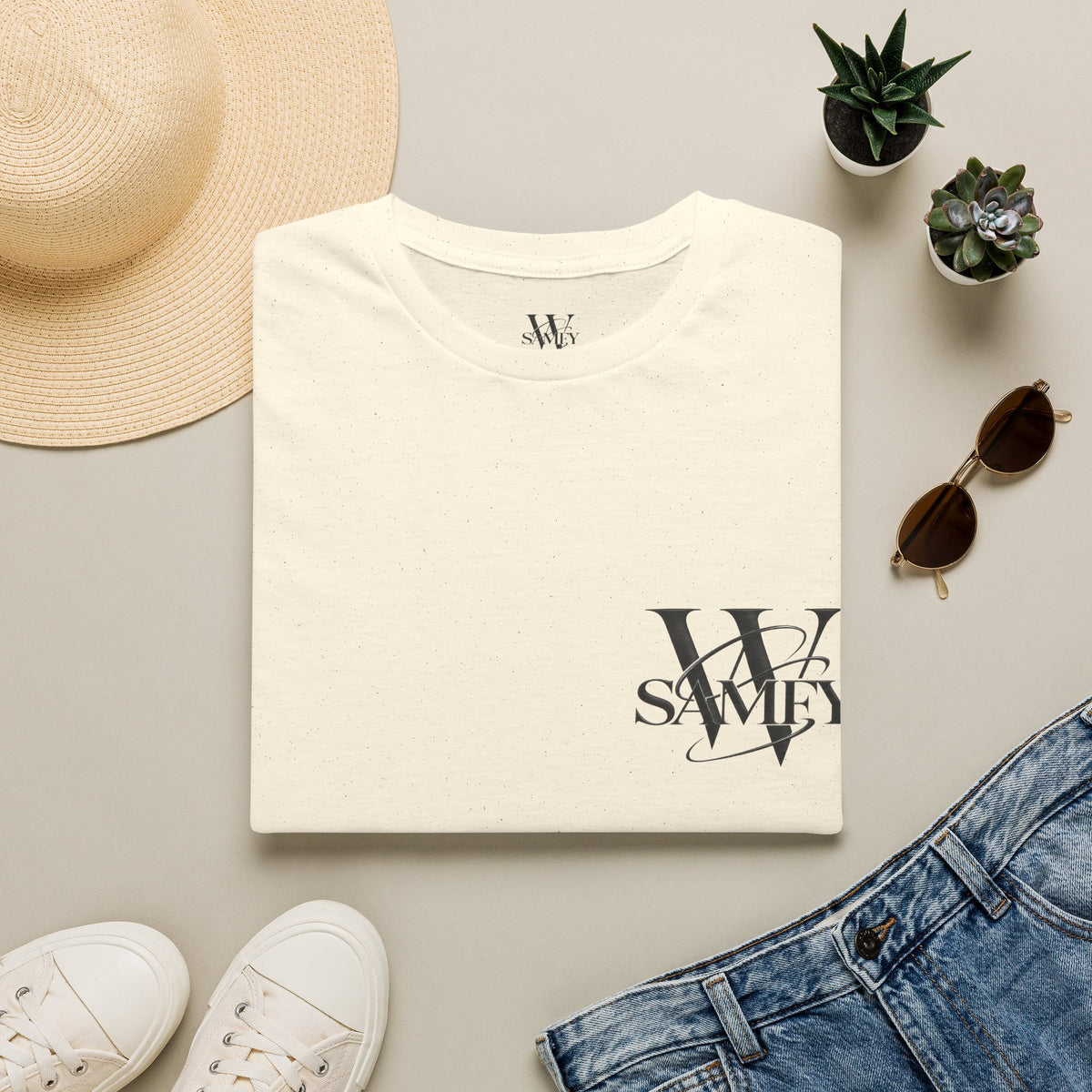 Minimal Monogram 'W' & 'SAMEY' Chest Logo T-Shirt