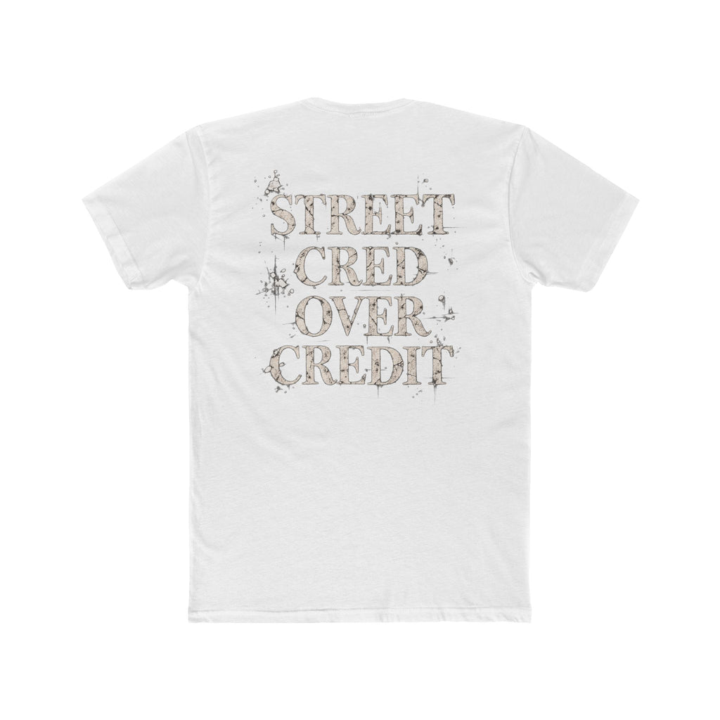Samfy ‘Street Cred Over Credit’ Graphic Tee — Vintage Text Cotton Crew Shirt