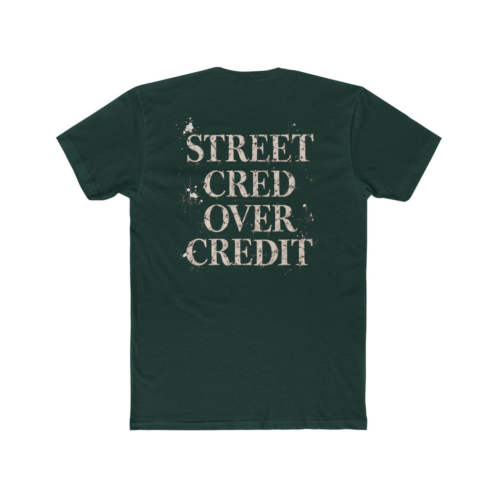 Samfy ‘Street Cred Over Credit’ Graphic Tee — Vintage Text Cotton Crew Shirt