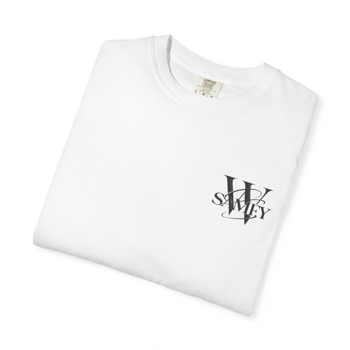Angel Statue Cosmic Backprint T-Shirt — Blindfolded Angel with Planetary Halo Graphic