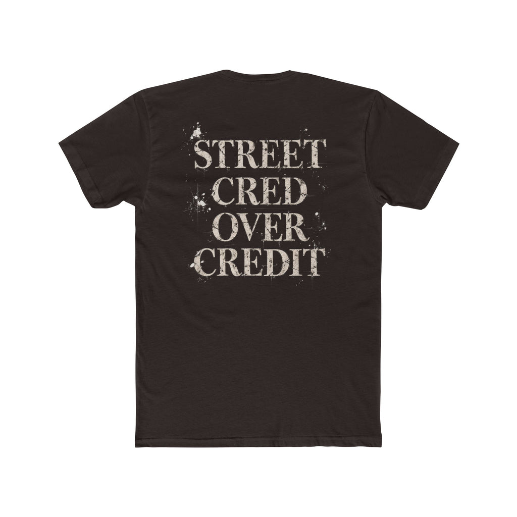 Samfy ‘Street Cred Over Credit’ Graphic Tee — Vintage Text Cotton Crew Shirt